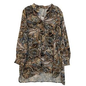 NWT Piaza Italia Woman Size 2XL Curvy Blouse Brown Paisley Loose Flowy Tunic